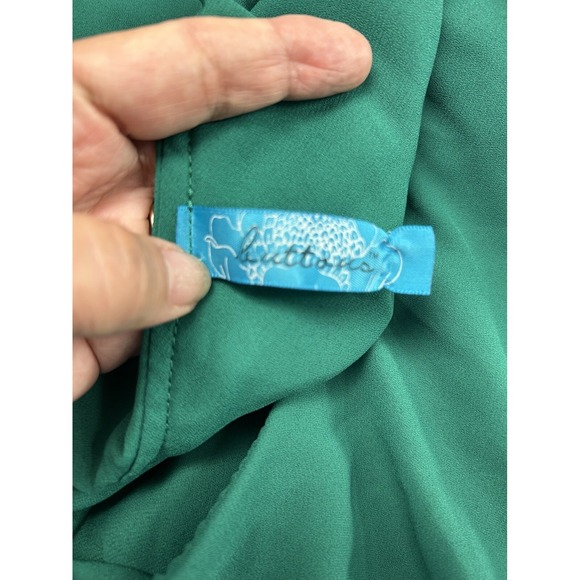 Buttons Mini Dress Womens Size XS One Shoulder Solid Green Ruffles - Picture 6 of 9